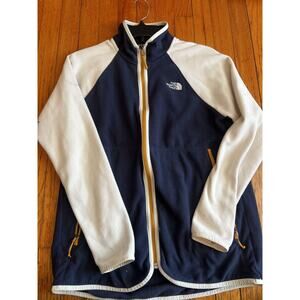 The North Face Jacket Womens Medium Blue White Fleece Full Zip Pockets Outdoor